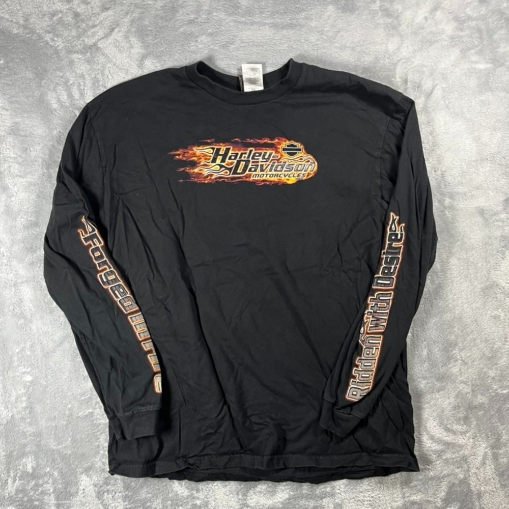Harley Davidson Long Sleeve Shirt Size XL Flames Crater Lake Black
